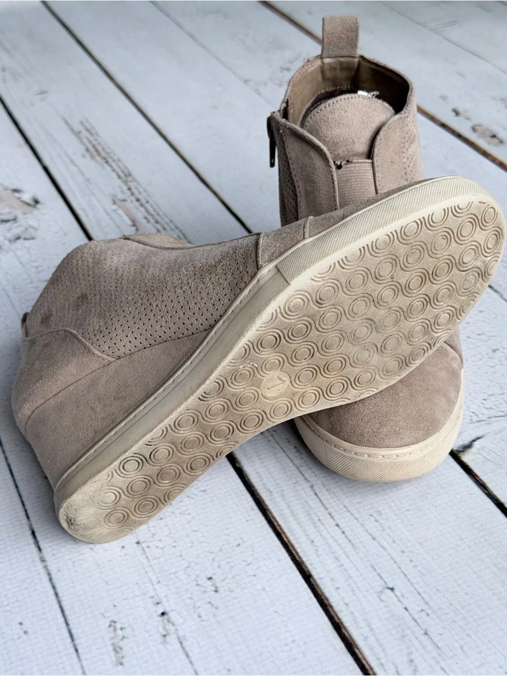 A New Day Kolie Hidden Wedge Sneakers Taupe Perforated Booties - Size 7